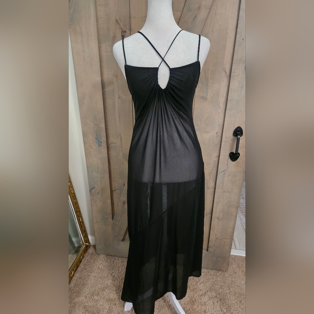 ZARA Tulle Mesh Asymmetrical Slip Dress In Black. Size Medium - Picture 11 of 16